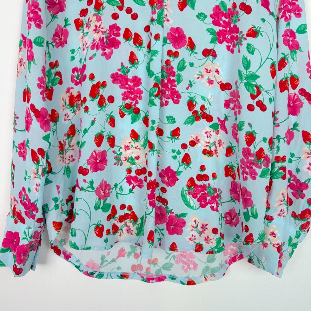 Ann Taylor Floral Strawberry Cherry Print Long Sleeve Popover Top Size Small S - Picture 5 of 11